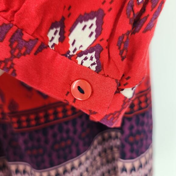 Anthropologie Maeve Woodland Walk Button Front Red Rayon Shirt Size 10 - Picture 6 of 8